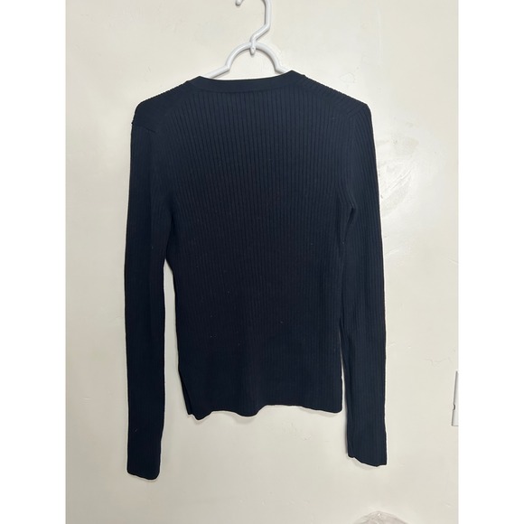 'S Max‎ Mara Black Ribbed V Neck Button Up Long Sleeve Sweater Top L - Picture 7 of 14